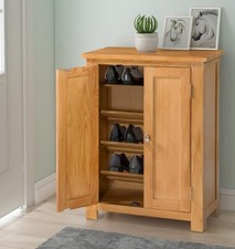 Shoe Storage Cabinet, 2-Door Large Wooden Cupboard Organiser, Wide Oak Rack