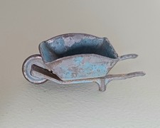 VINTAGE MINIATURE  BLUE  METAL TOY WHEELBARROW