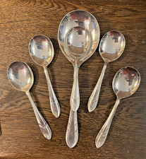 SET OF 6 VINTAGE ART DECO EPNS SOUP SPOONS (783)