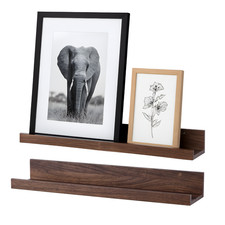 2X WALNUT PICTURE LEDGE SHELF 55CM WALL DISPLAY STORAGE PHOTO FRAME RACK MODERN