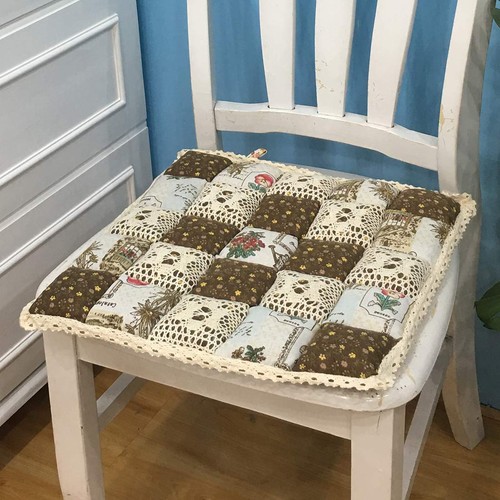 Patchwork chair pad with ties - pad,