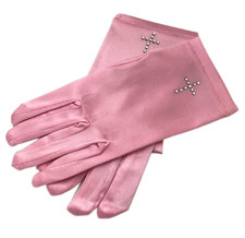 PINK SATIN GLOVE WITH BOW PRETTY FIRST COMMUNION GIRL CHILDS DRESS/VEIL
