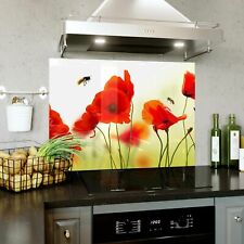 Glass Splashback Kitchen Tile Cooker Panel ANY SIZE Red Poppies Nature Bees 0530