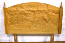 Single carved oak headboard =  Light oak single bed head end