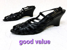 Pavacini Womens Strappy Shoes / Wedges UK Size 6 (39) Black Leather