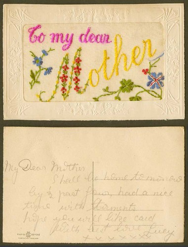 Ww1 silk embroidered - silk, old