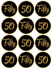 12 or 24 x Happy 50th Birthday, Non-Personalised, Edible, Cupcake Toppers