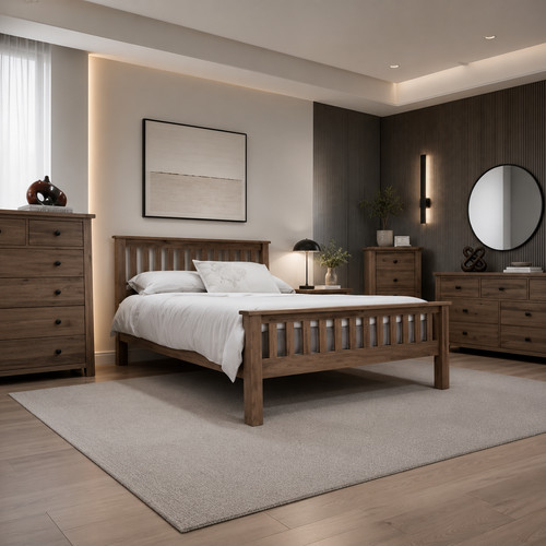Rustic oak double bed - oak,