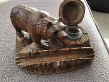 Antique Black Forest Bear INK STAND/DESK TIDY. Glass ink liner.VGC