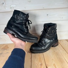 Harley Davidson Leather Boots  Black Lace Up Buckle Heel, UK 6.5