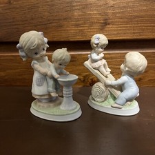 HOMCO #1406 Big Girl & Toddler Water Fountain  Girl & Boy On Seesaw  Set Of 2