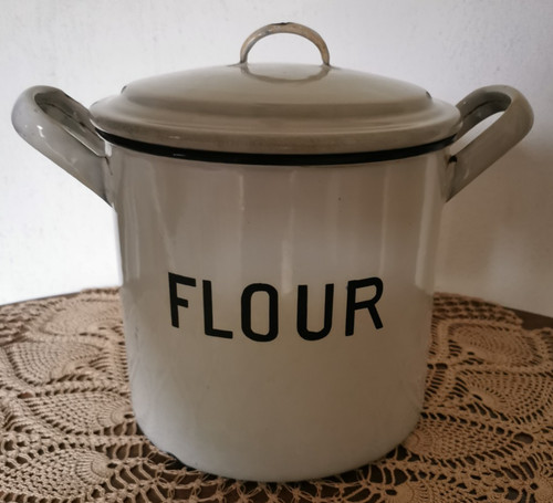 Vintage enamel flour bin - vintage,