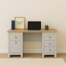 Grey Computer Desk with Drawers Oak Top Modern Home Office Workstation Table