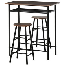 Bar Set includes 1 Bar Table and 2 Stools with Metal Frame Black and Oak
