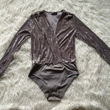 Zara Grey Velvet Bodysuit