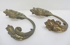 Large Antique Brass Curtain Tie Backs Hooks French Old Victorian Rococo Leaf