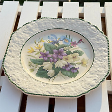 PALL MALL WARE EMBOSSED FLORAL SALAD PLATE GREEN RIM VINTAGE ENGLISH CHINA