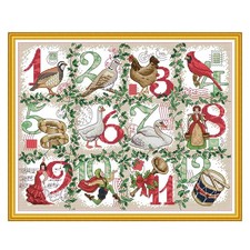 12 DAYS OF CHRISTMAS COUNTED CROSS STITCH KIT 14 COUNT AIDA SIZE 44x35CM