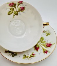 Vintage Geisha Lithophane Eggshell Cup & Saucer; Moss Rose Teacup Japan