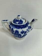 Vintage Miniature Blue White Willow Pattern Tea Pot Fairylite Foreign Marked 7cm