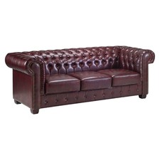 SOFAINSTORE Oxblood Leather Chesterfield Sofa – 3 Seater | Deep Buttoned UK Made