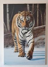 Siberian Tiger Original old oil painting on canvas.