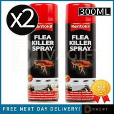 2 x RENTOKIL FLEA KILLER SPRAY 300ML FOR HOME USE DUST MITE HOUSEHOLD KILLER NEW