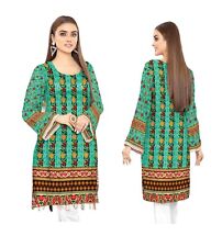 Ladies Indian Kurti Pakistani Kurta Green Cotton Digital Print Tunic SIZES 7XL