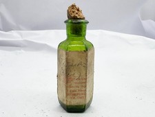 ANTIQUE GREEN POISON BOTTLE MERCURY BOOTS CHEMIST HEREFORD CORK STOPPER