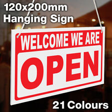WELCOME WE ARE OPEN / SORRY CLOSED 3MM RIGID HANGING SIGN SHOP WINDOW DOOR