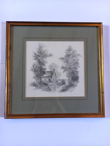 Framed pencil sketch - , of