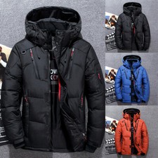 Men Winter Warm Duck Down Jacket Ski Snow Thick Hooded Puffer Coat Parka Quilted