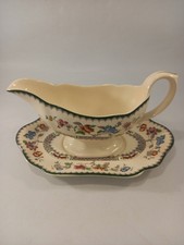 Spode Chinese Rose gravy boat + stand white pink blue floral jug + plate VGC