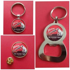VICTOR HIS MASTERS VOICE HMV NIPPER DOG 1890 GRAMO PIN KEYRING BOTTLE OPENER