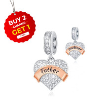 Father Daughter CZ Pendant S925 Sterling Silver Bead Charm for Women Mum Nan