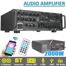 2000W Digital Bluetooth Stereo Amplifier Amp HIFI 2CH Tuner USB SD 4Mic Inpurt