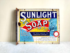 1920s Vintage Original Old Sunlight Soap Advertising Enamel Sign Board EB80