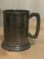 Antique Glass Based Heavy Solid Hammered Pewter Tankard Mug Drinking Vessel Rare
