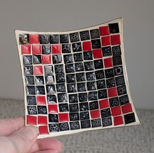 50s 60s Vintage Retro Kitsch Red Grey Black Pottery Mosaic Tile Dish Ashtray