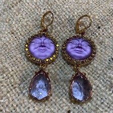 Vintage Kirk Folly Signed Gold Tone Sea View Moon Leaverback Earrings 1980s New