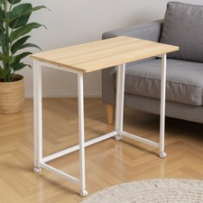 Wooden Small Folding Desk with Wheels No Assembly Home Office Table +White Frame