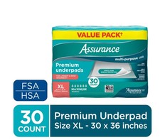 Assurance Unisex Premium Underpad for Adults, XL , Maximum Absorbency (30 Count)