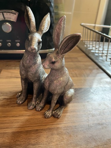 Pair silver hares - pair,