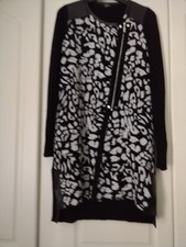 Star by Julian Macdonald Rib Knit Black /Grey Long Cardi Coat Size 12 NEW
