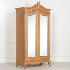 French Style Wooden Gold Carved Double Door Full Mirrored Armoire Wardrobe