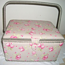 SEWING BOX / BASKET with PRETTY STRAWBERRY THEME FABRIC COVERING  *GREAT GIFT*