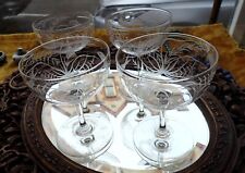 Victorian Champagne Coupes Saucers Etched Fish Glass Antique set of 4