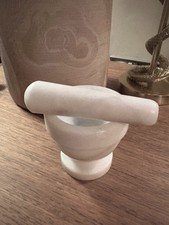 Vintage White Marble Pestle Mortar Small Size Grinding Bowl VGC
