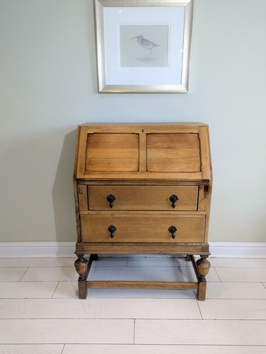 Light oak writing bureau drop - light,