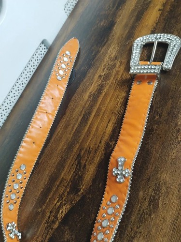 Orange rhinestone crucifix - orange,